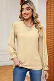 Eyelet V-Neck Flounce Sleeve T-Shirt - Trendsi - Flyclothing LLC