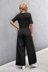 Scoop Neck Half Sleeve Wide Leg Jumpsuit - Trendsi - Flyclothing LLC