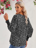 Printed V-Neck Lantern Sleeve Blouse - Trendsi