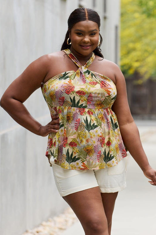 Be Stage Full Size Floral Halter Top in Green - Trendsi