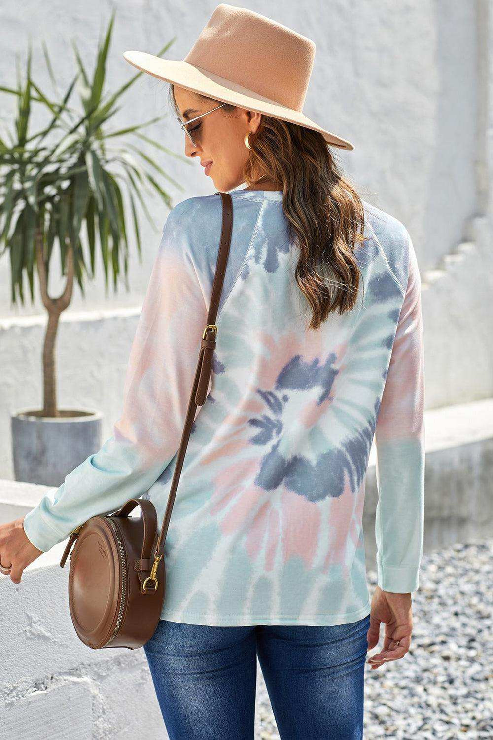 Tie-Dye Raglan Sleeve Top - Trendsi - Flyclothing LLC