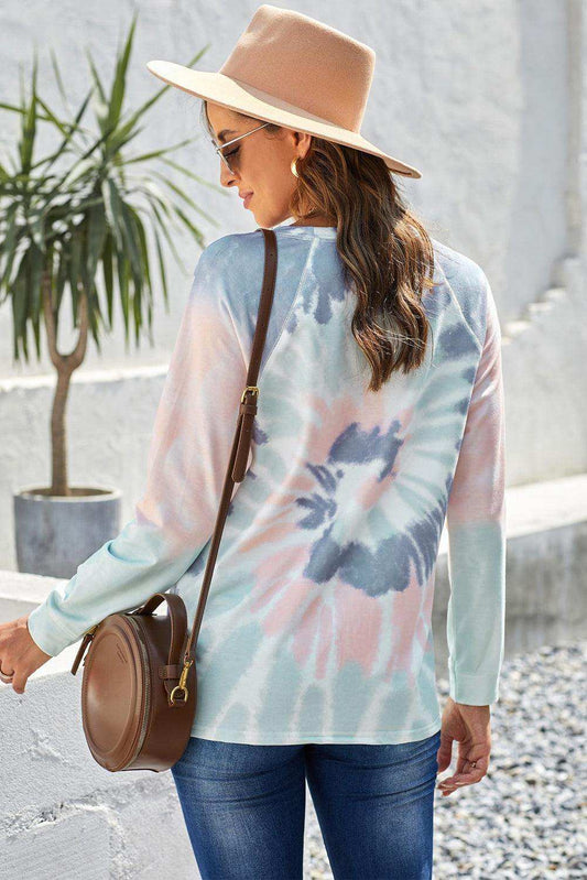 Tie-Dye Raglan Sleeve Top - Trendsi - Flyclothing LLC