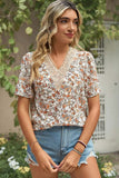 Floral V-Neck Short Sleeve T-Shirt - Trendsi