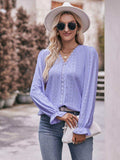 Eyelet V-Neck Flounce Sleeve Blouse - Trendsi - Flyclothing LLC