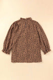 Animal Print Ruffle Collar Flounce Sleeve Blouse - Trendsi - Flyclothing LLC