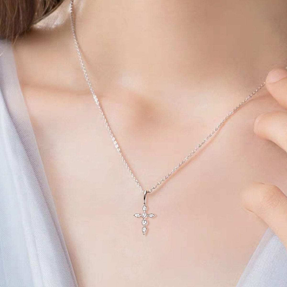 925 Sterling Silver Moissanite Cross Pendant Necklace - Trendsi - Flyclothing LLC