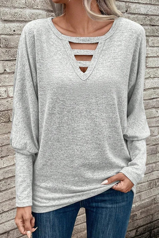 Cutout Round Neck Long Sleeve T-Shirt - Trendsi