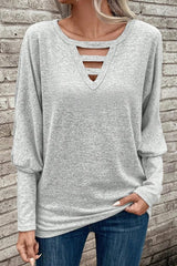Cutout Round Neck Long Sleeve T-Shirt - Trendsi