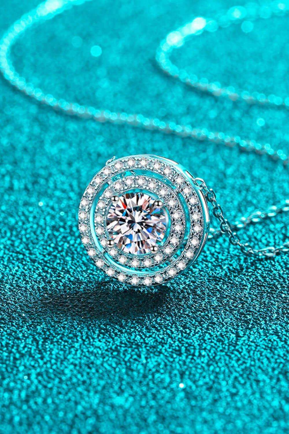 Moissanite Round Pendant Rhodium-Plated Necklace - Trendsi - Flyclothing LLC
