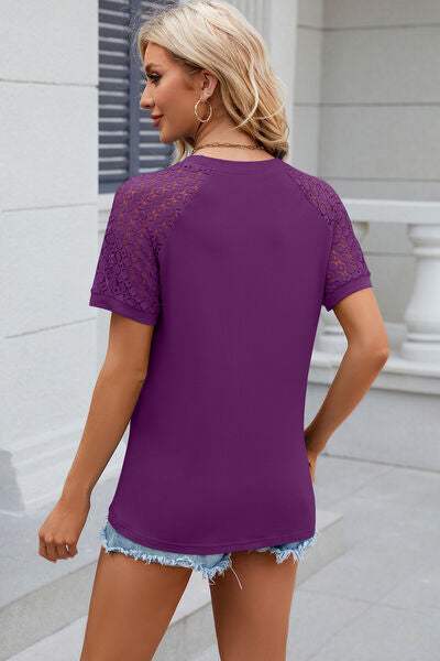 Openwork Round Neck Short Sleeve T-Shirt - Trendsi - Flyclothing LLC