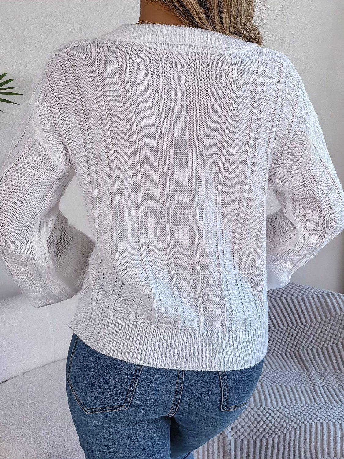 Johnny Collar Drop Shoulder Sweater - Trendsi