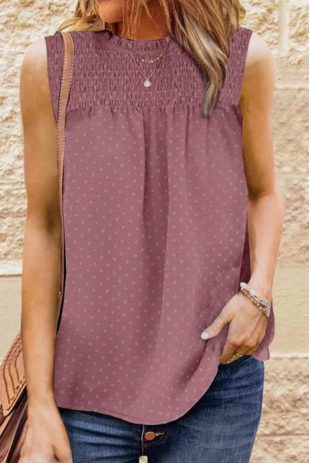 Smocked Tie Back Frill Trim Tank - Trendsi - Flyclothing LLC