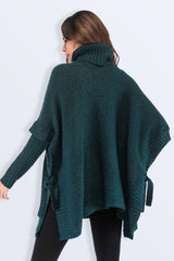Tied Turtleneck Asymmetrical Hem Sweater - Flyclothing LLC