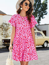 Leopard Short Flounce Sleeve Tiered Dress - Trendsi - Flyclothing LLC