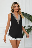 Contrast Trim Plunge Sleeveless Blouse - Trendsi