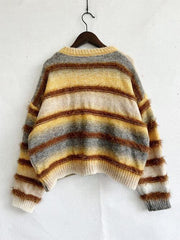 Striped Round Neck Long Sleeve Sweater - Flyclothing LLC