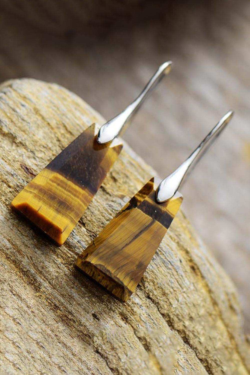 Handmade Geometrical Shape Natural Stone Dangle Earrings - Trendsi - Flyclothing LLC