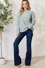 BiBi Cable Knit Round Neck Sweater - Trendsi - Flyclothing LLC