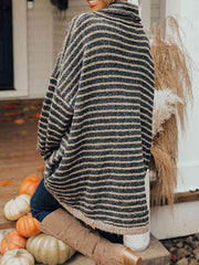 Striped Turtleneck Sweater with Pockets - Flyclothing LLC