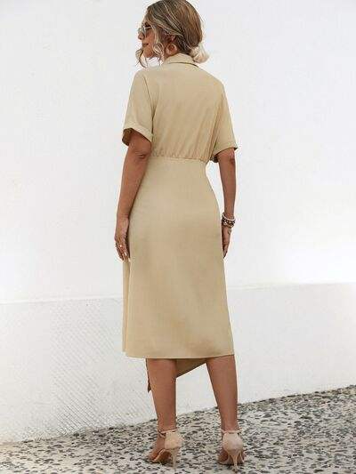 Tied Slit Short Sleeve Dress - Trendsi - Flyclothing LLC