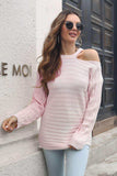 Ribbed Cold Shoulder Round Neck Pullover Sweater - Trendsi