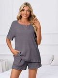 Notched Short Sleeve and Shorts Lounge Set - Trendsi - Flyclothing LLC
