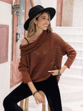 Openwork Mock Neck Dropped Shoulder Sweater - Trendsi - Flyclothing LLC