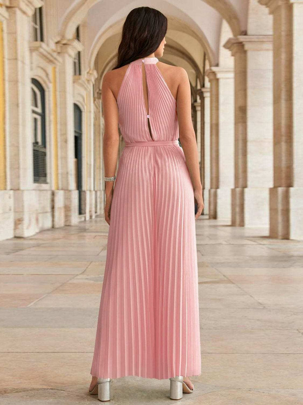 Cutout Tied Pleated Sleeveless Jumpsuit - Trendsi - Flyclothing LLC