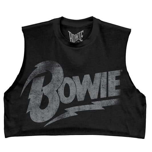 DISTRESSED DAVID BOWIE LOGO BLACK DIY MUSCLE CROP JUNIOR - David Bowie