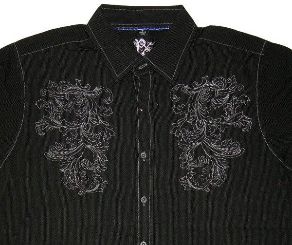 PX Clothing Black Pin Stripe Shirt - Flyclothing LLC