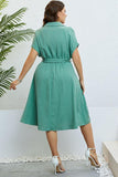 Buttoned Tie-Waist Shirt Dress - Trendsi