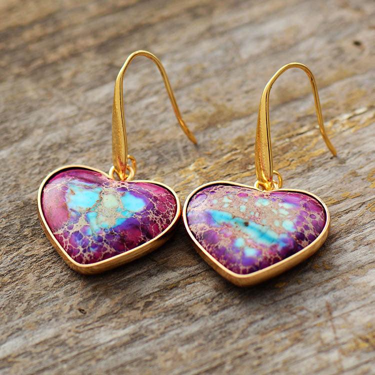 Natural Stone Heart Drop Earrings - Trendsi