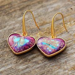 Natural Stone Heart Drop Earrings - Trendsi