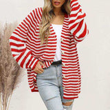 Striped Button Down Long Sleeve Cardigan - Trendsi - Flyclothing LLC