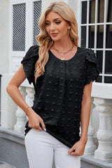 Swiss Dot Round Neck Short Sleeve T-Shirt - Trendsi - Flyclothing LLC