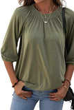 Gathered Detail Round Neck T-Shirt - Trendsi - Flyclothing LLC