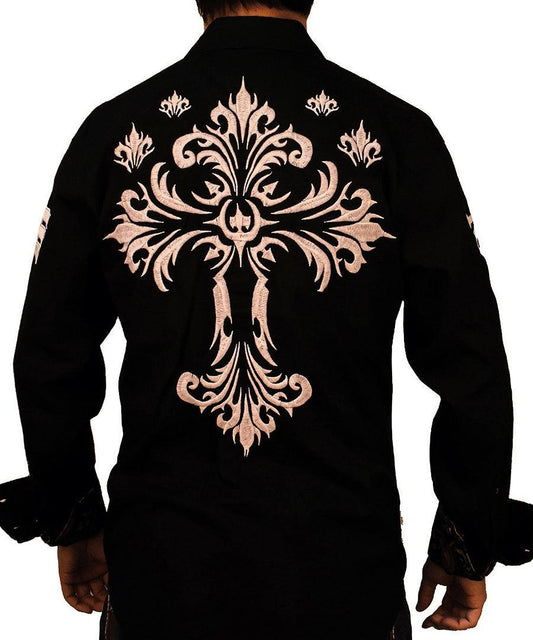 Rebel Spirit Mens Ornate Cross Shirt Black - Flyclothing LLC