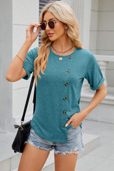 Round Neck Short Sleeve T-Shirt - Trendsi - Flyclothing LLC