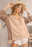 BiBi Half Button Exposed Seam Contrast Waffle Top - Trendsi - Flyclothing LLC