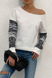 Boat Neck Long Printed Sleeve Blouse - Trendsi