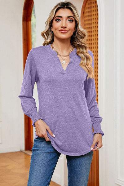 Notched Lantern Sleeve T-Shirt - Trendsi - Flyclothing LLC