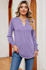 Notched Lantern Sleeve T-Shirt - Trendsi - Flyclothing LLC