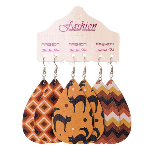 Halloween PU Teardrop Earrings Set - Trendsi