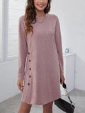 Decorative Button Round Neck Dress - Trendsi