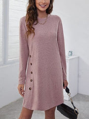Decorative Button Round Neck Dress - Trendsi