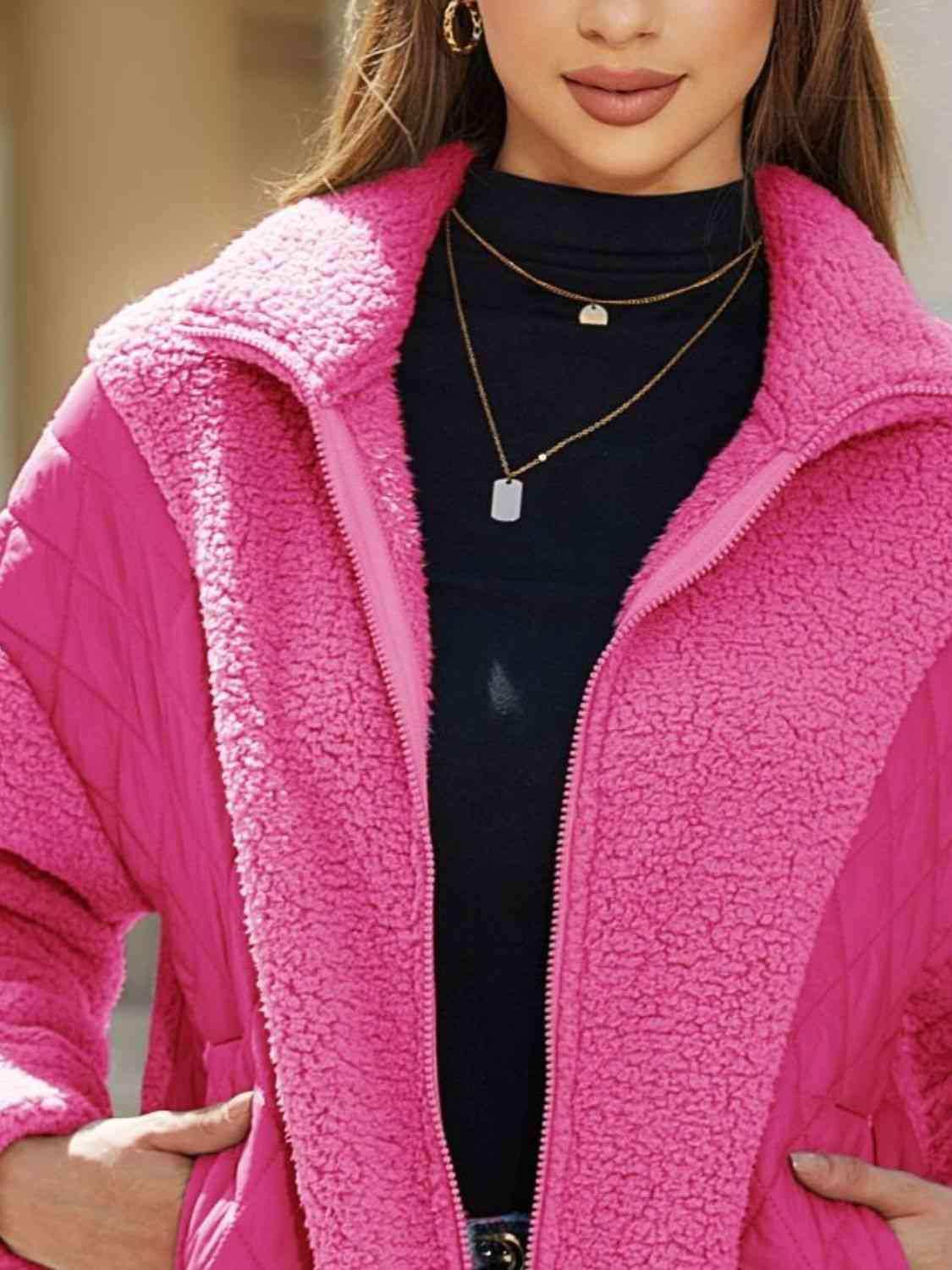 Zip-Up Collared Neck Jacket - Trendsi - Flyclothing LLC