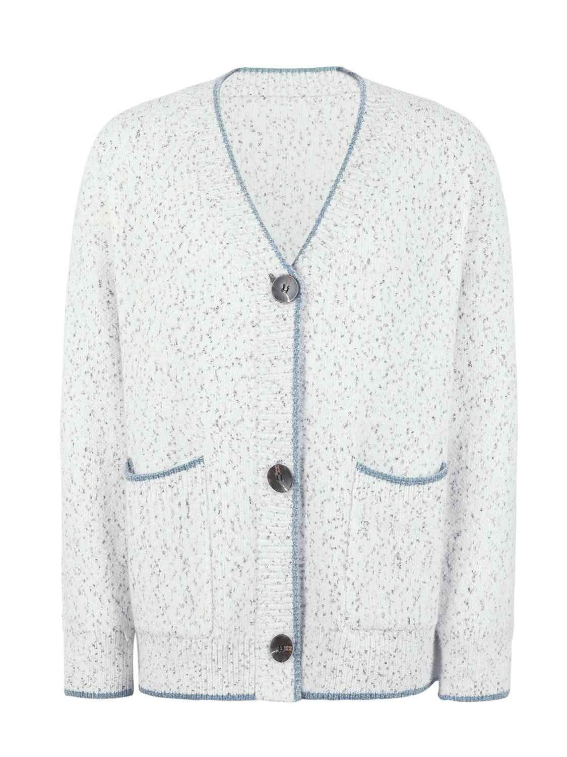 Button Down V-Neck Cardigan with Pockets - Trendsi - Flyclothing LLC
