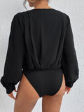 Surplice Ruched Long Sleeve Bodysuit - Trendsi