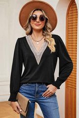 V-Neck Long Sleeve T-Shirt - Trendsi - Flyclothing LLC