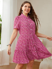 Plus Size Printed Short Sleeve Collared Dress - Trendsi